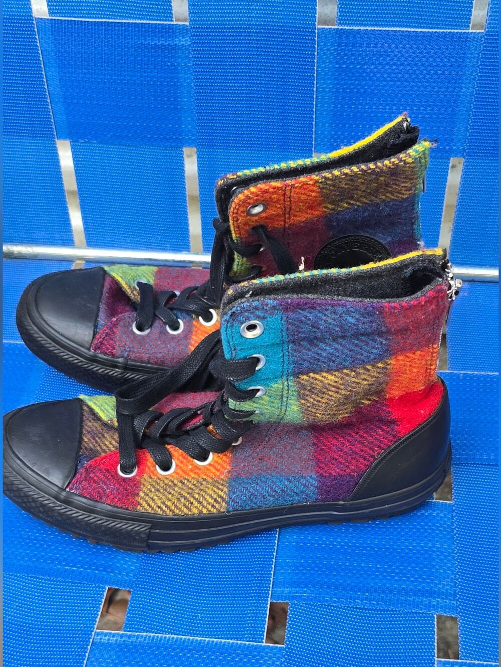 Womens Woolrich Converse Multicolor Plaid High-Top Sneakers - Fashionable Sz 7